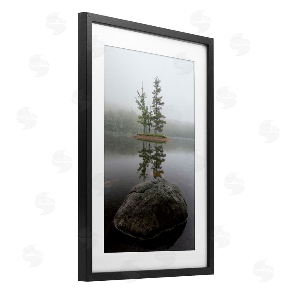 James Rodewald Duo Trees Lake Reflection Black Framed Print Under Glass with White Mat Wall Art