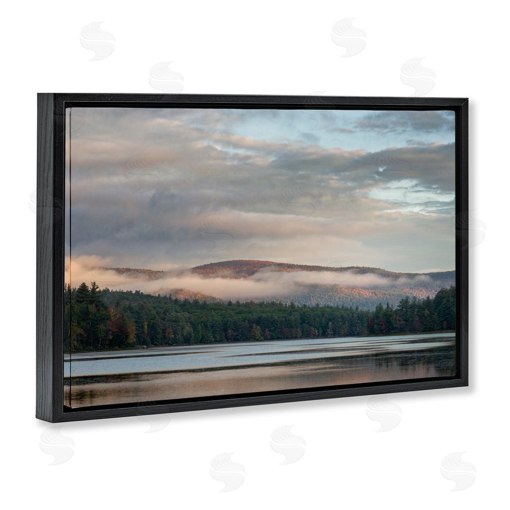 James Rodewald Mountain View with Fog Black Floating Frame Canvas Wall Art Print