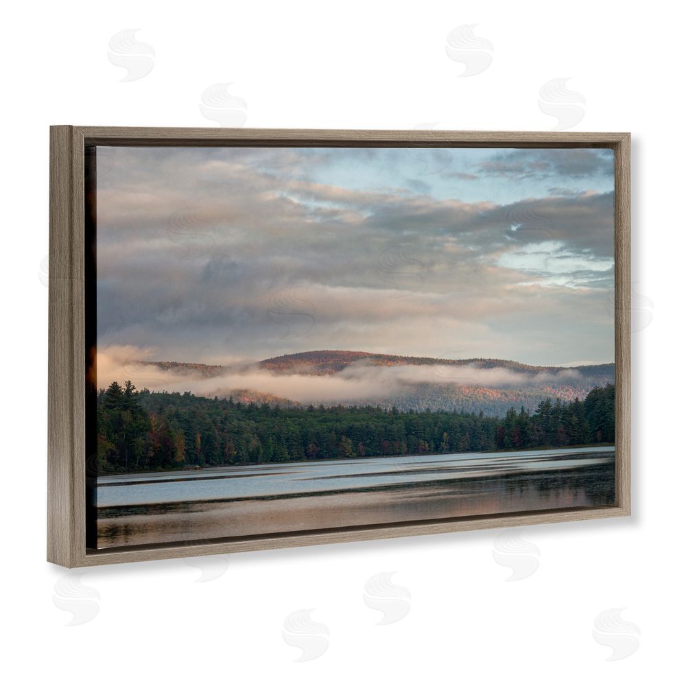 James Rodewald Mountain View with Fog Brown Floating Frame Canvas Wall Art Print