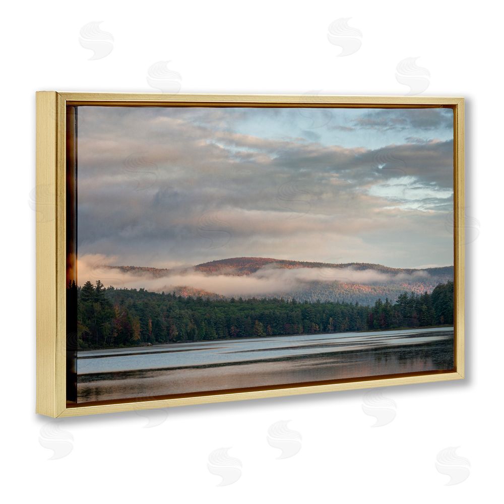 James Rodewald Mountain View with Fog Gold Floating Frame Canvas Wall Art Print