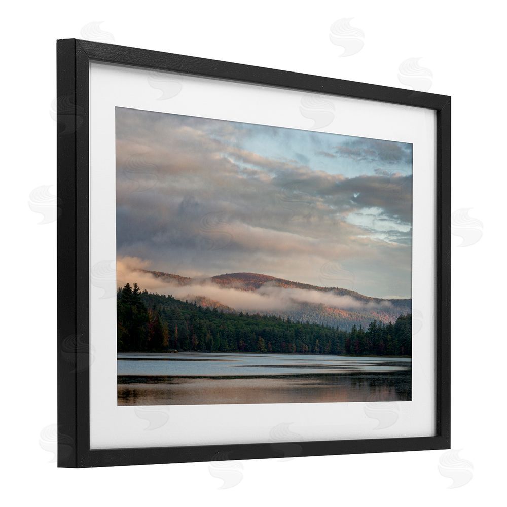 James Rodewald Mountain View with Fog Black Framed Print Under Glass with White Mat Wall Art