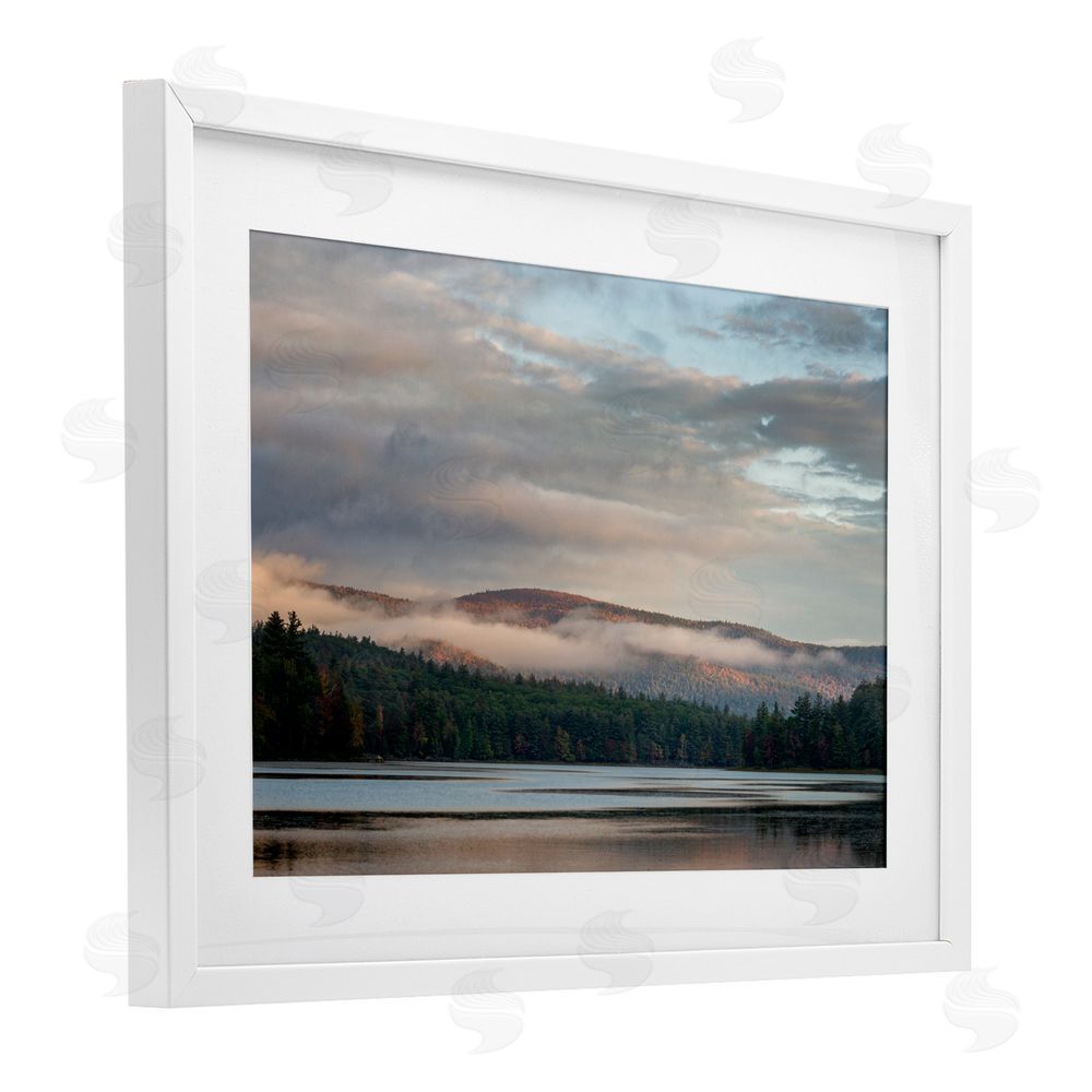 James Rodewald Mountain View with Fog White Framed Print Under Glass with Mat Wall Art