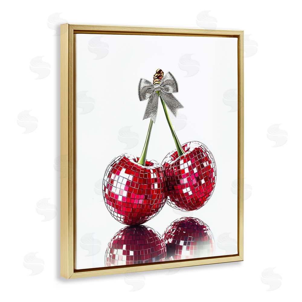 Christine Simpson Art Cherry Disco Balls Gold Floating Frame Canvas Wall Art Print