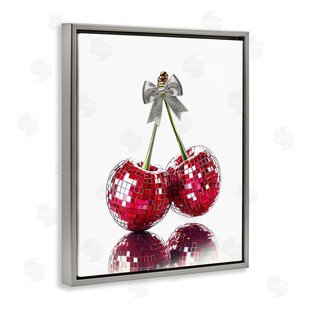 Christine Simpson Art Cherry Disco Balls Gray Floating Frame Canvas Wall Art Print