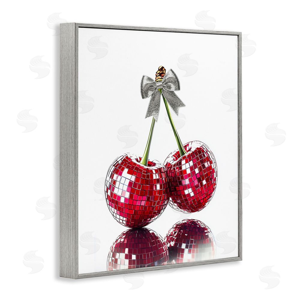Christine Simpson Art Cherry Disco Balls Gray Framed Giclee Wall Art Print