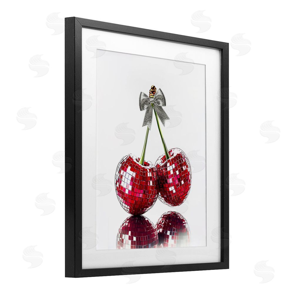 Christine Simpson Art Cherry Disco Balls Black Framed Print Under Glass with White Mat Wall Art