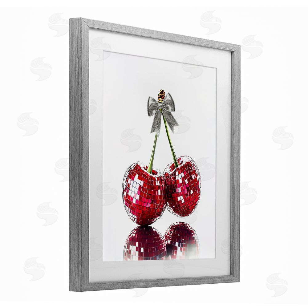 Christine Simpson Art Cherry Disco Balls Gray Framed Print Under Glass with White Mat Wall Art