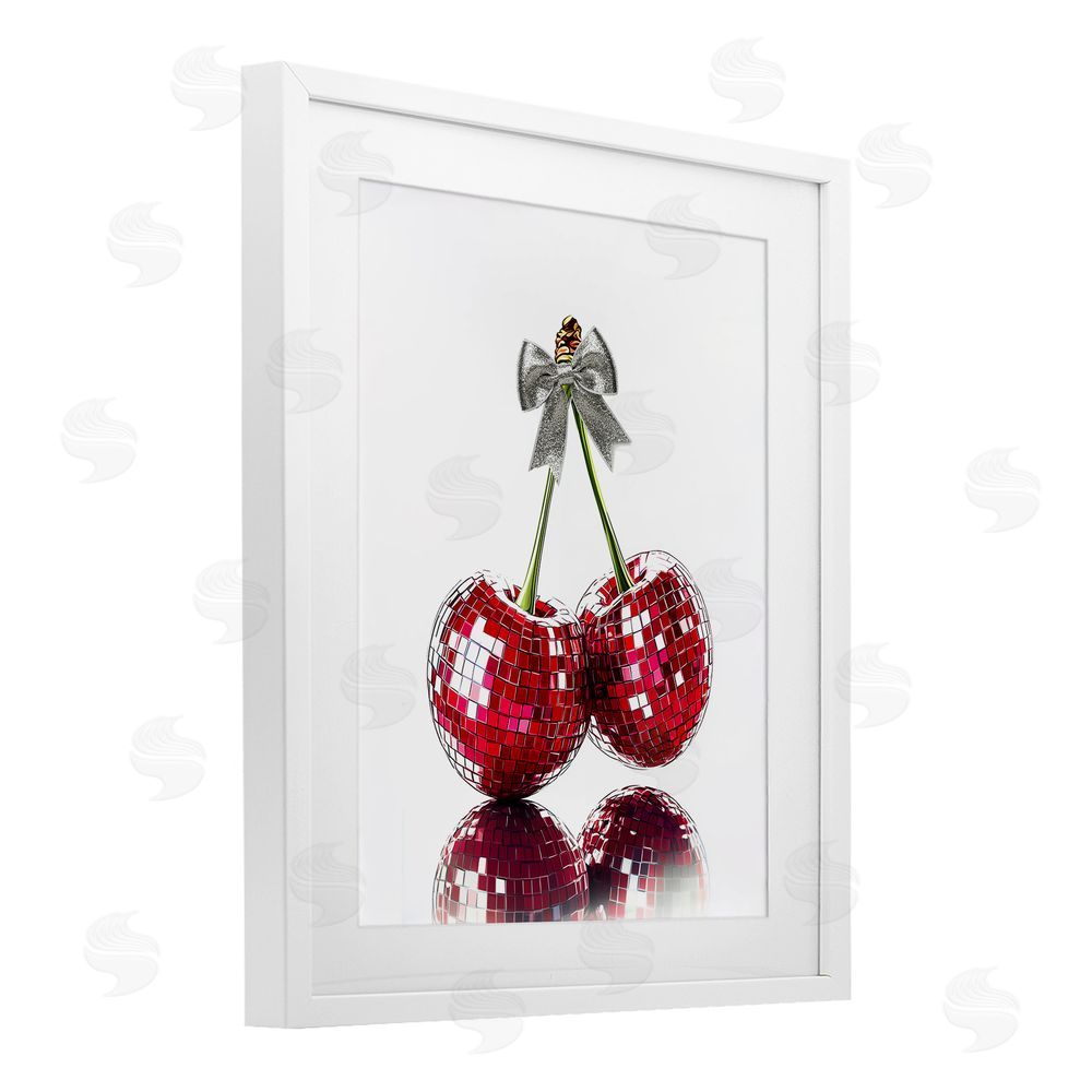 Christine Simpson Art Cherry Disco Balls White Framed Print Under Glass with Mat Wall Art