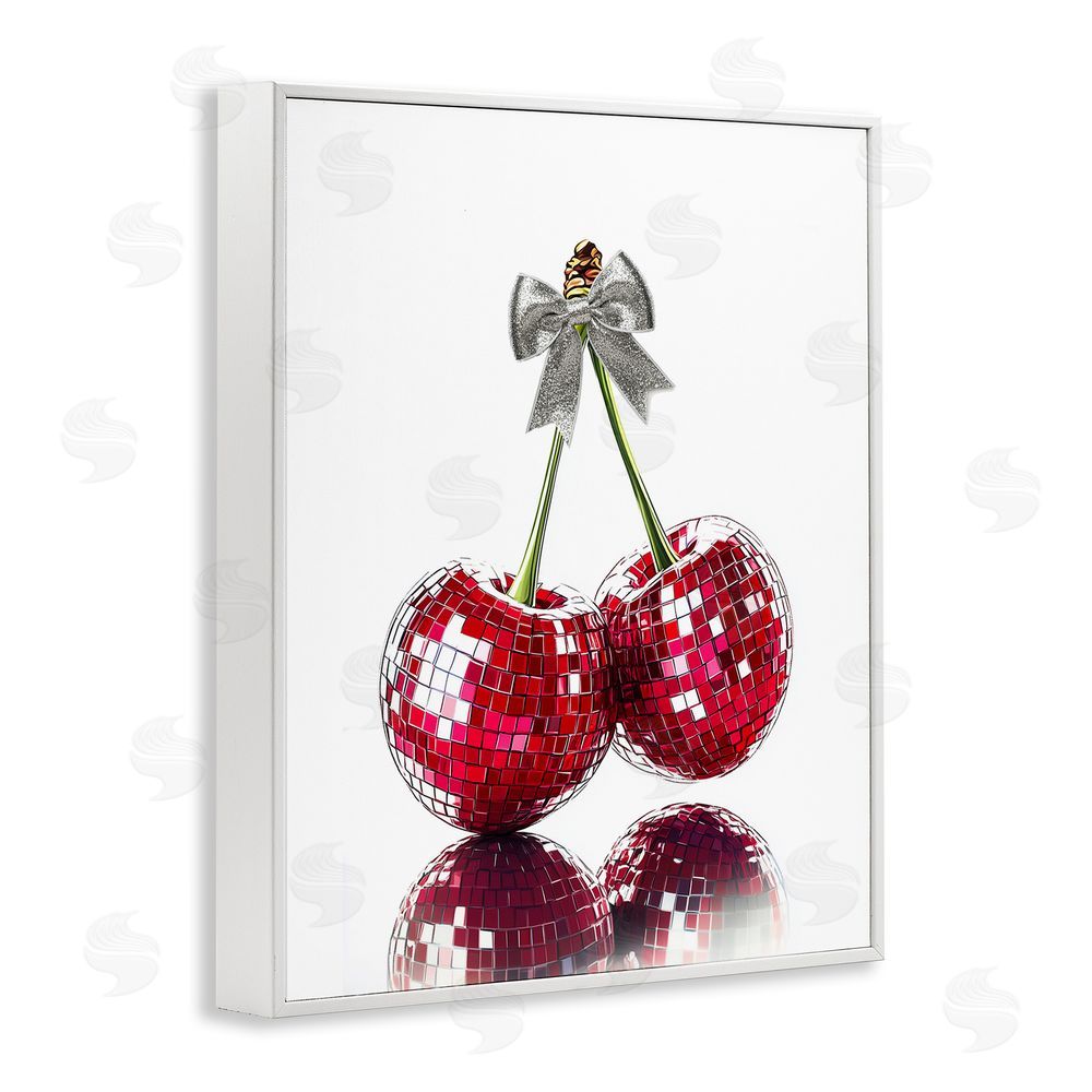 Christine Simpson Art Cherry Disco Balls White Framed Giclee Wall Art Print