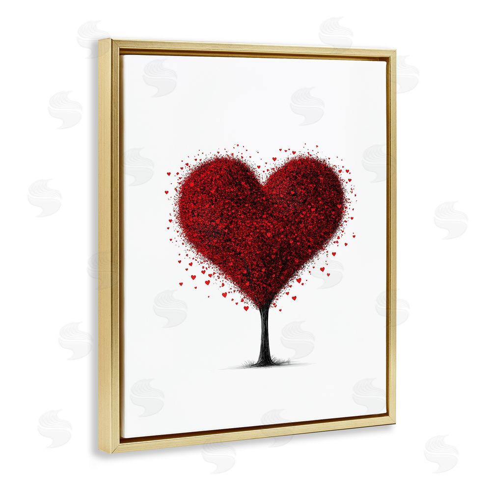 Christine Simpson Art Blooming Heart Tree Gold Floating Frame Canvas Wall Art Print