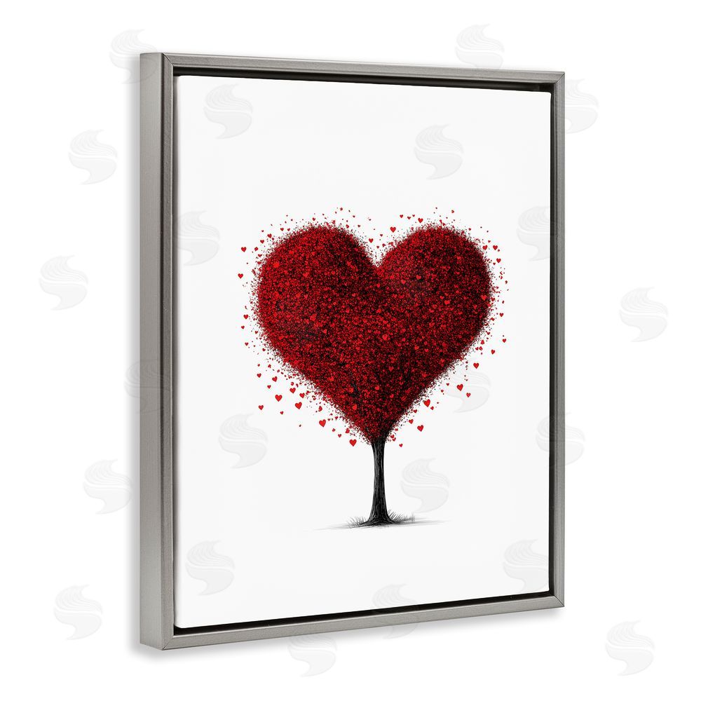 Christine Simpson Art Blooming Heart Tree Gray Floating Frame Canvas Wall Art Print