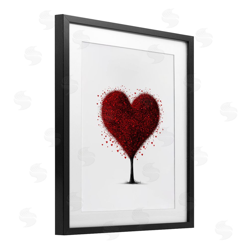 Christine Simpson Art Blooming Heart Tree Black Framed Print Under Glass with White Mat Wall Art