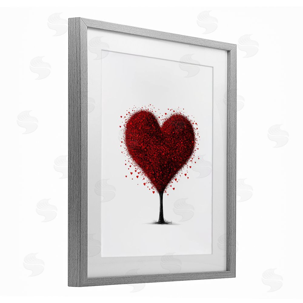 Christine Simpson Art Blooming Heart Tree Gray Framed Print Under Glass with White Mat Wall Art