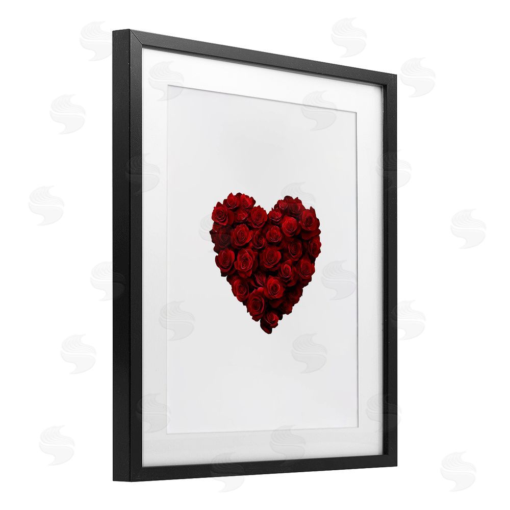Christine Simpson Art Heart of Roses Bouquet Black Framed Print Under Glass with White Mat Wall Art