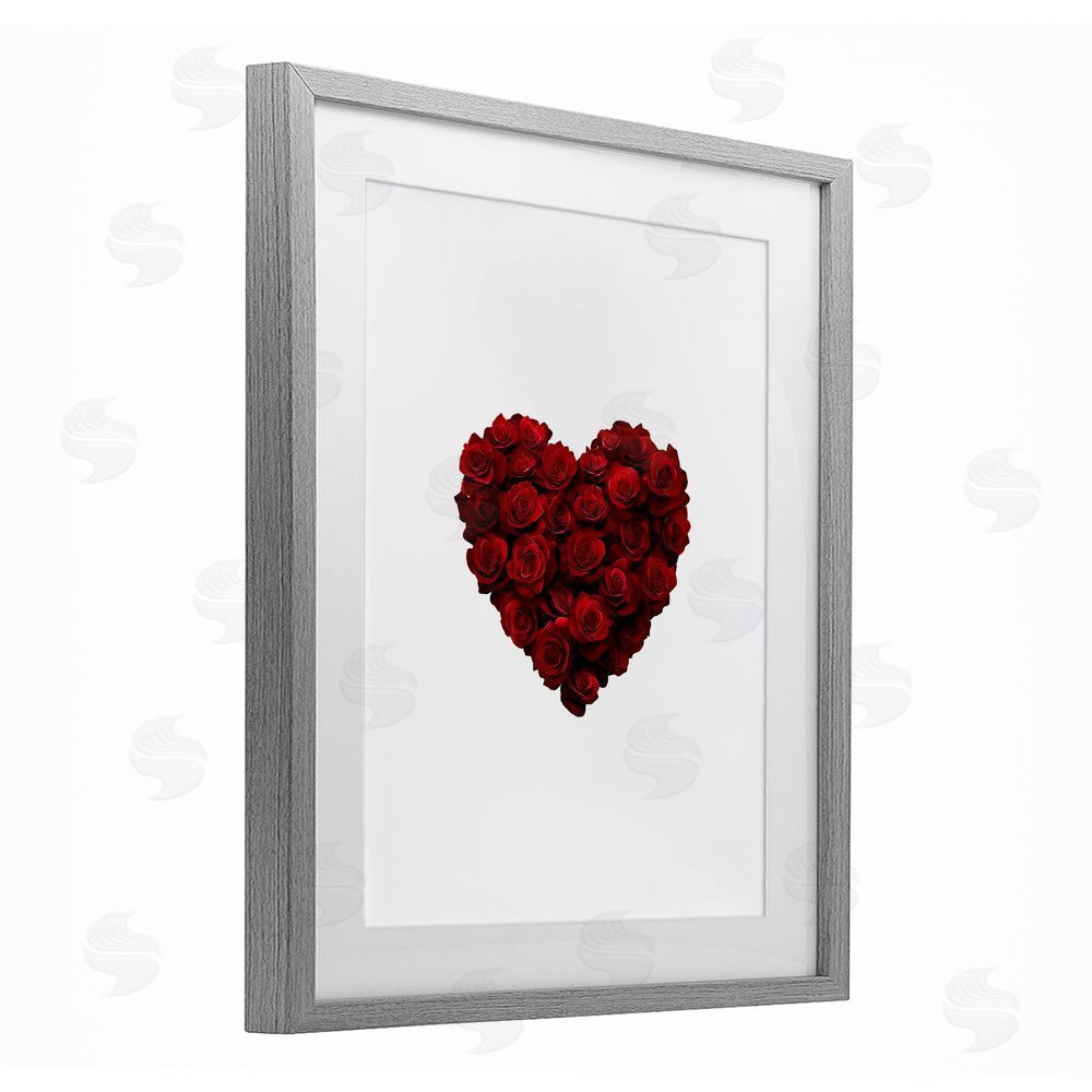 Christine Simpson Art Heart of Roses Bouquet Gray Framed Print Under Glass with White Mat Wall Art