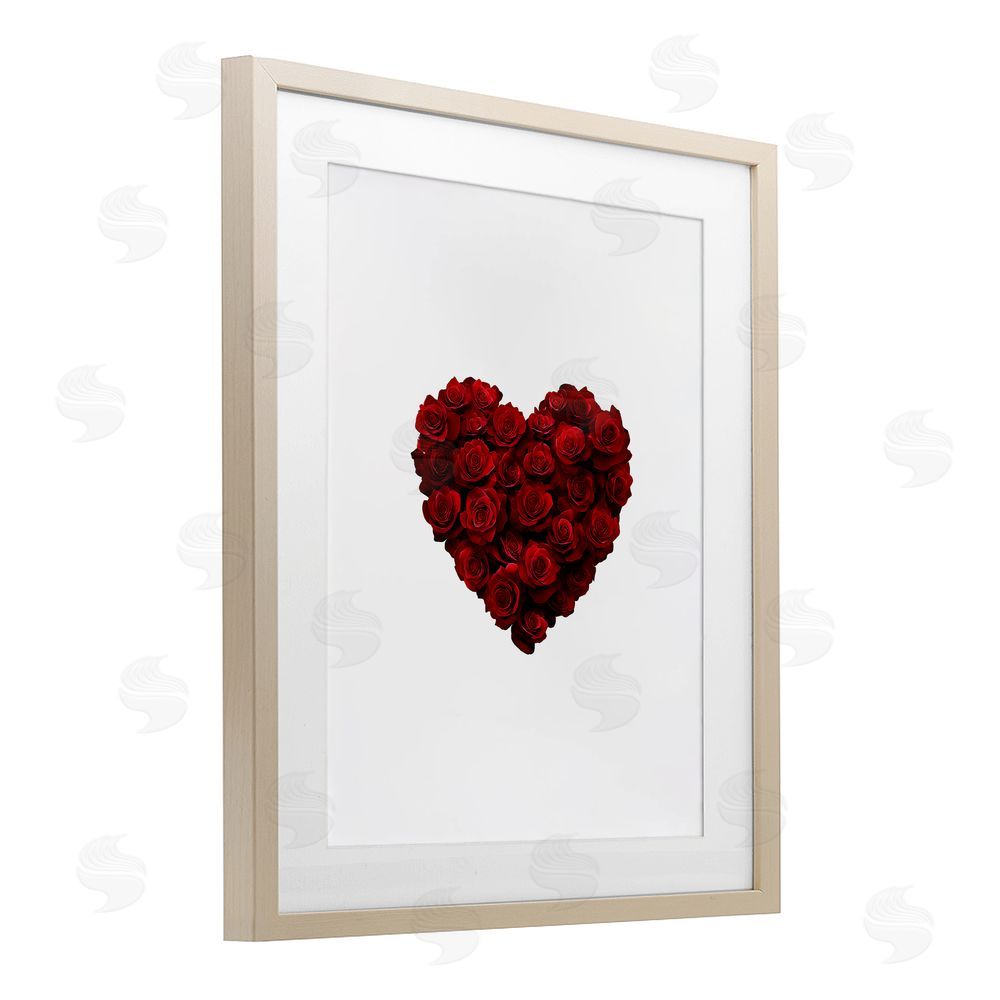 Christine Simpson Art Heart of Roses Bouquet Birch Framed Print Under Glass with White Mat Wall Art