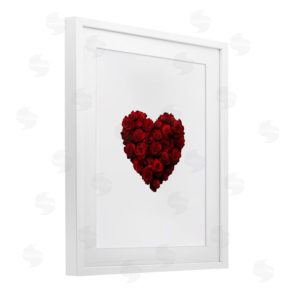 Christine Simpson Art Heart of Roses Bouquet White Framed Print Under Glass with Mat Wall Art
