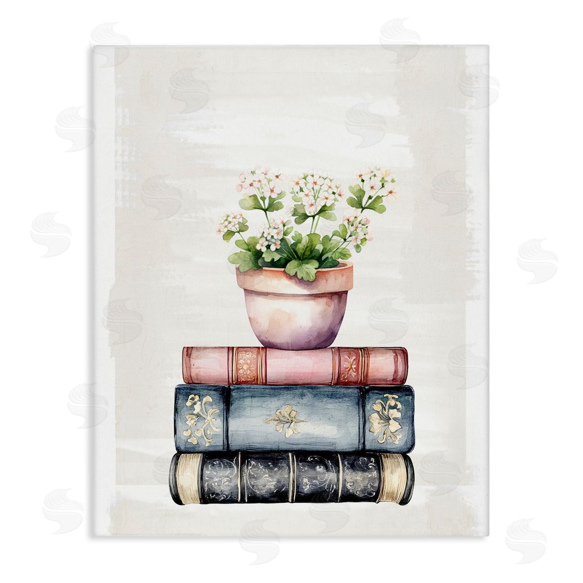 Kim Allen Floral Stacks with Vintage Books Canvas Wall Art Print