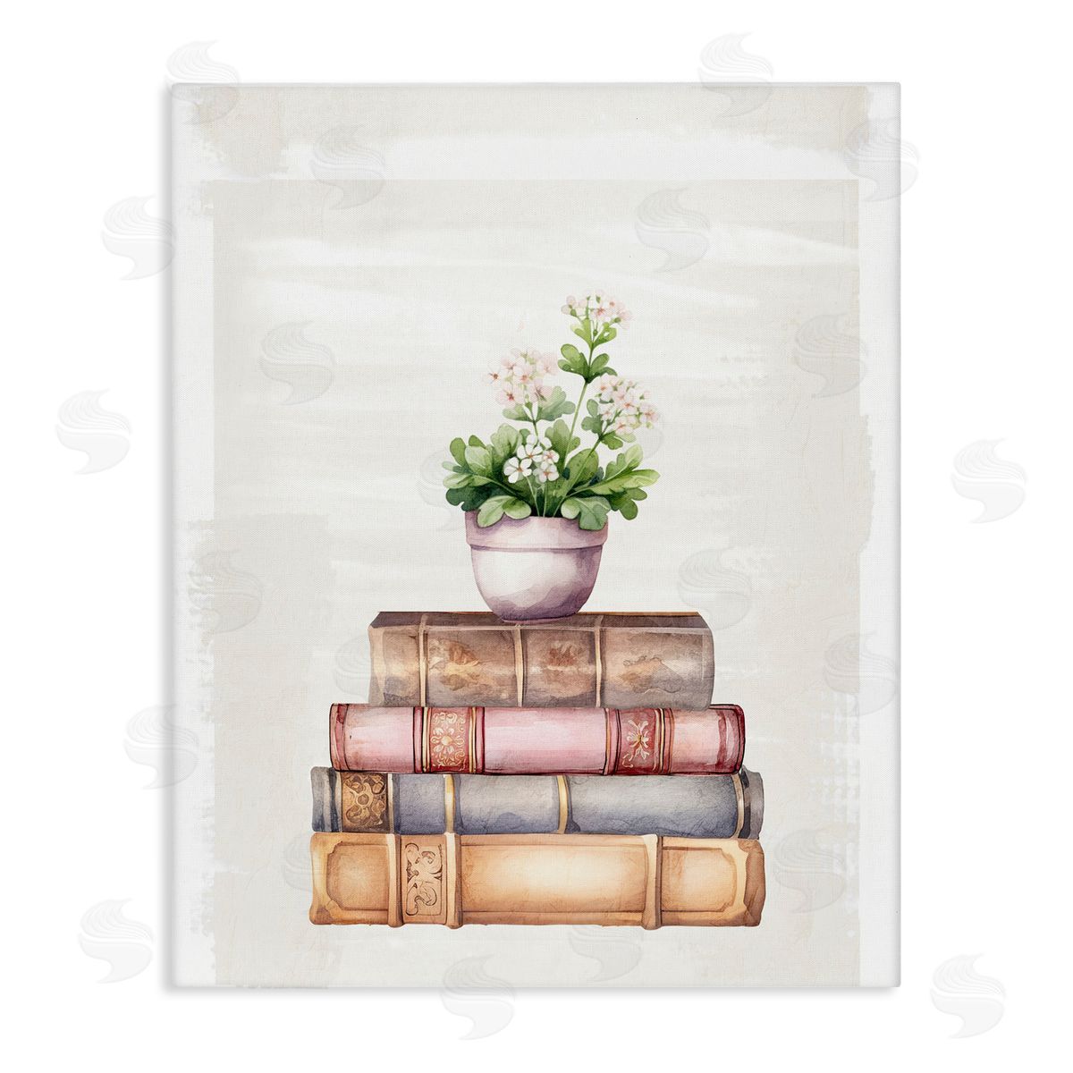 Kim Allen Floral Pot & Vintage Books Canvas Wall Art Print