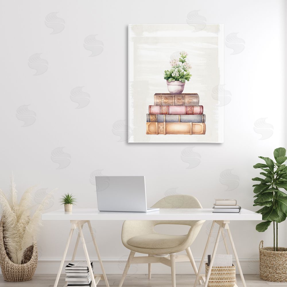 Kim Allen Floral Pot & Vintage Books Canvas Art on Wall