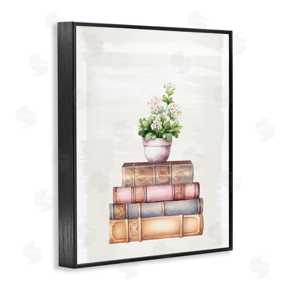 Kim Allen Floral Pot & Vintage Books Black Framed Giclee Wall Art Print