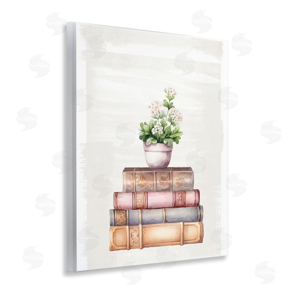 Kim Allen Floral Pot & Vintage Books Wall Plaque Art Print