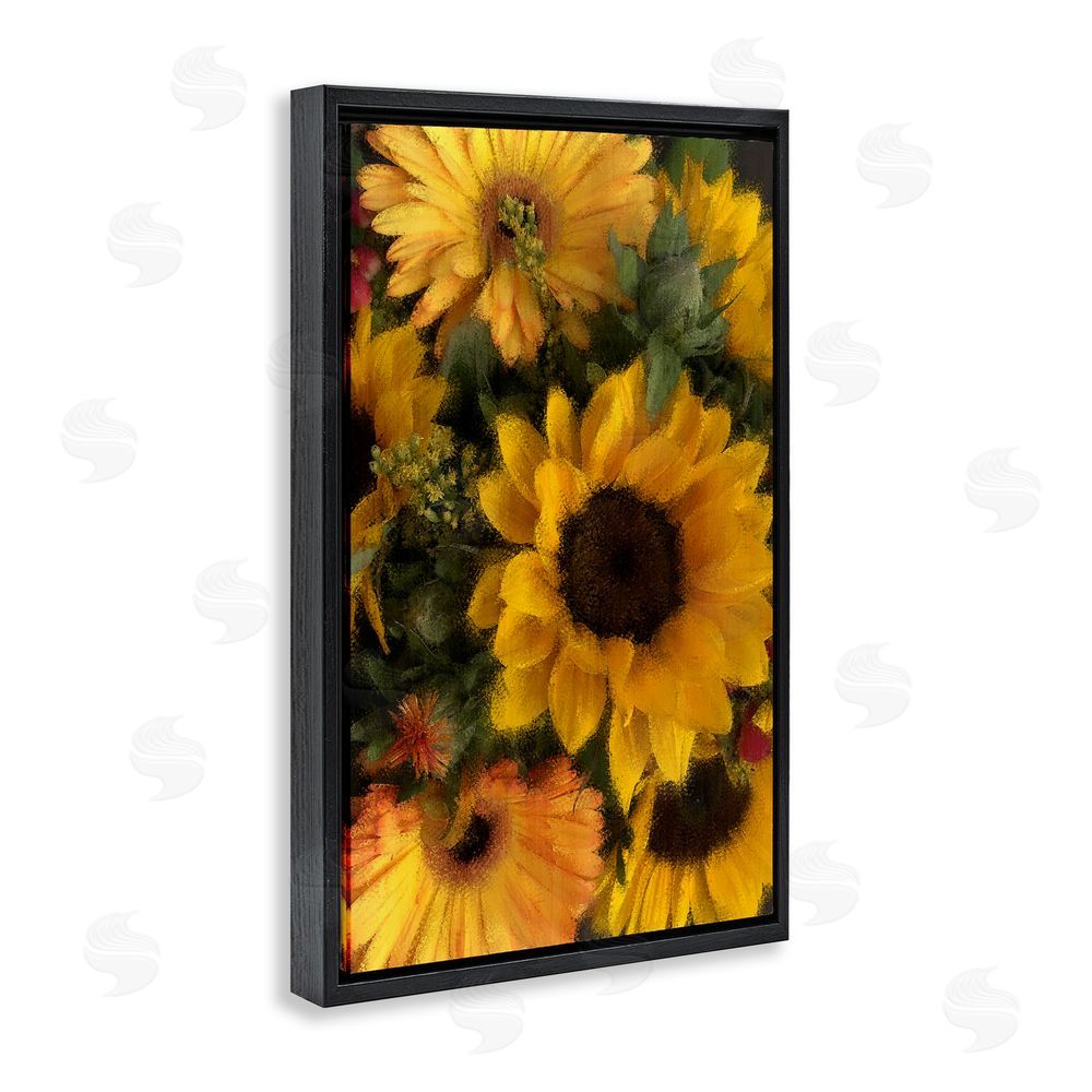 Kim Allen Bunches of Garden Sunflowers Black Floating Frame Canvas Wall Art Print