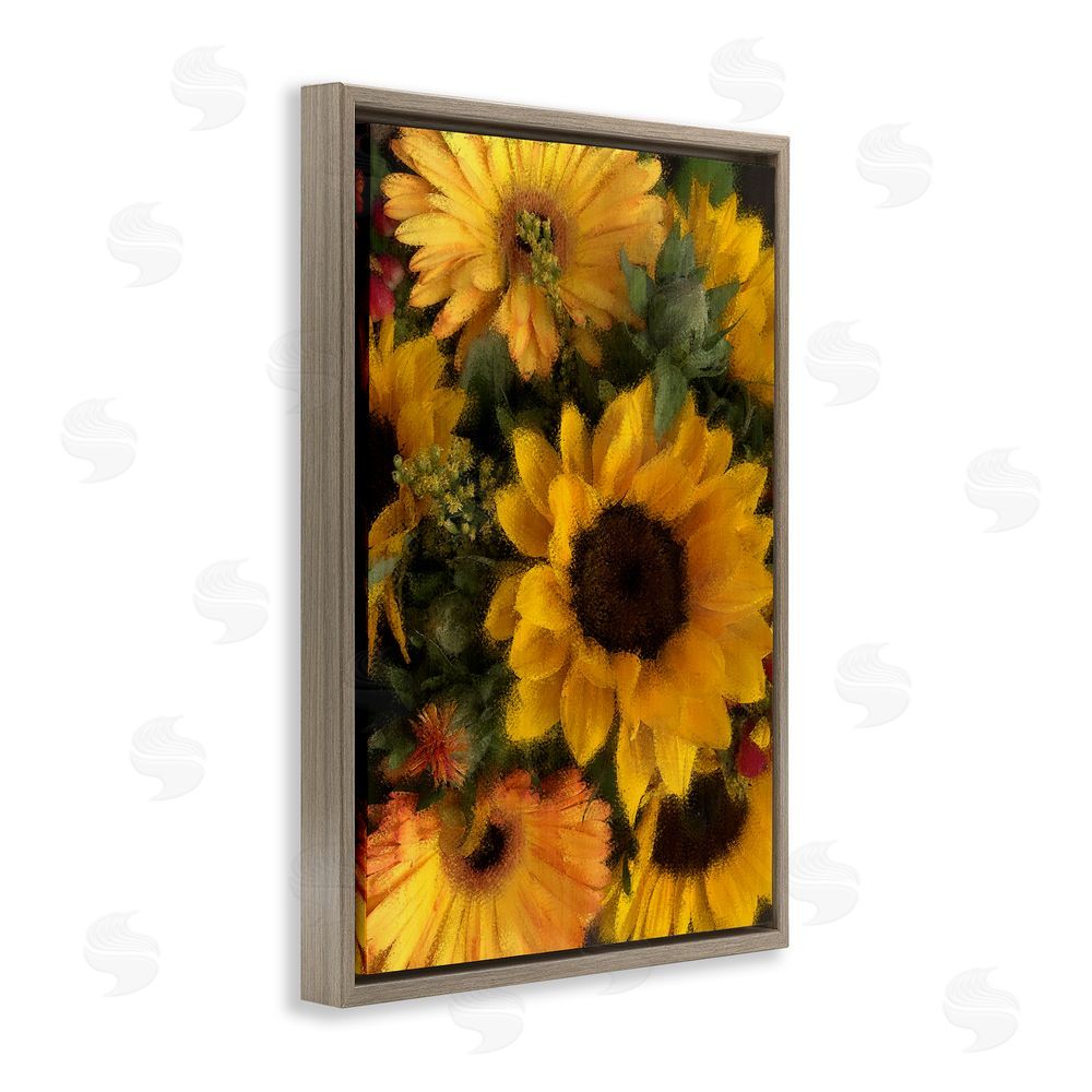 Kim Allen Bunches of Garden Sunflowers Brown Floating Frame Canvas Wall Art Print