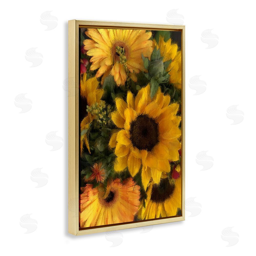 Kim Allen Bunches of Garden Sunflowers Gold Floating Frame Canvas Wall Art Print