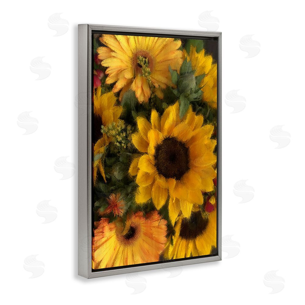 Kim Allen Bunches of Garden Sunflowers Gray Floating Frame Canvas Wall Art Print