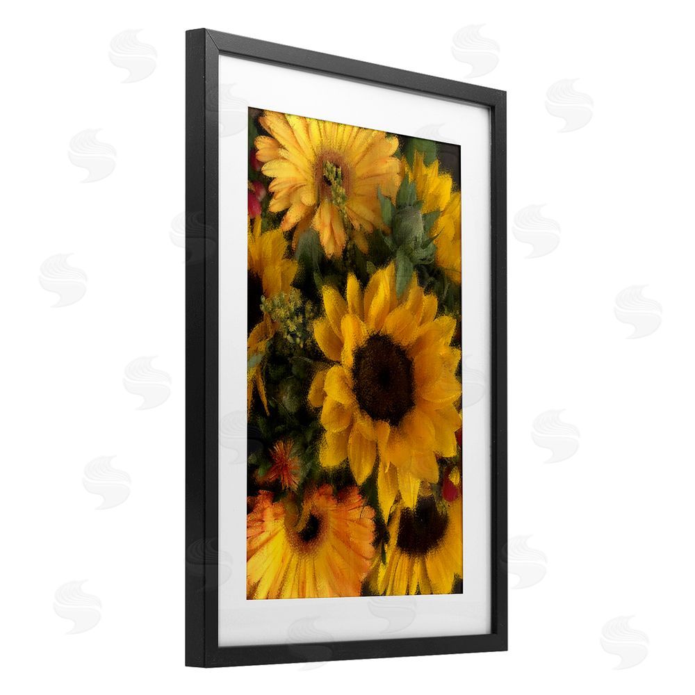 Kim Allen Bunches of Garden Sunflowers Black Framed Print Under Glass with White Mat Wall Art