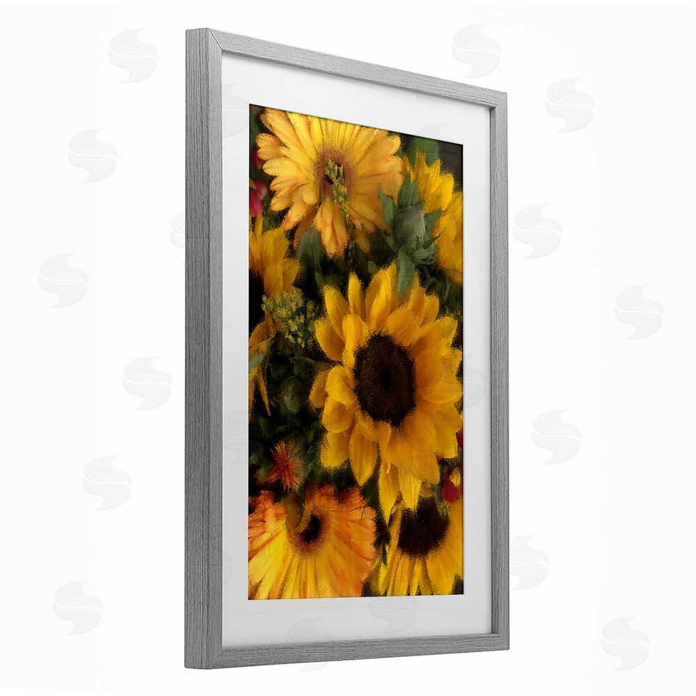 Kim Allen Bunches of Garden Sunflowers Gray Framed Print Under Glass with White Mat Wall Art