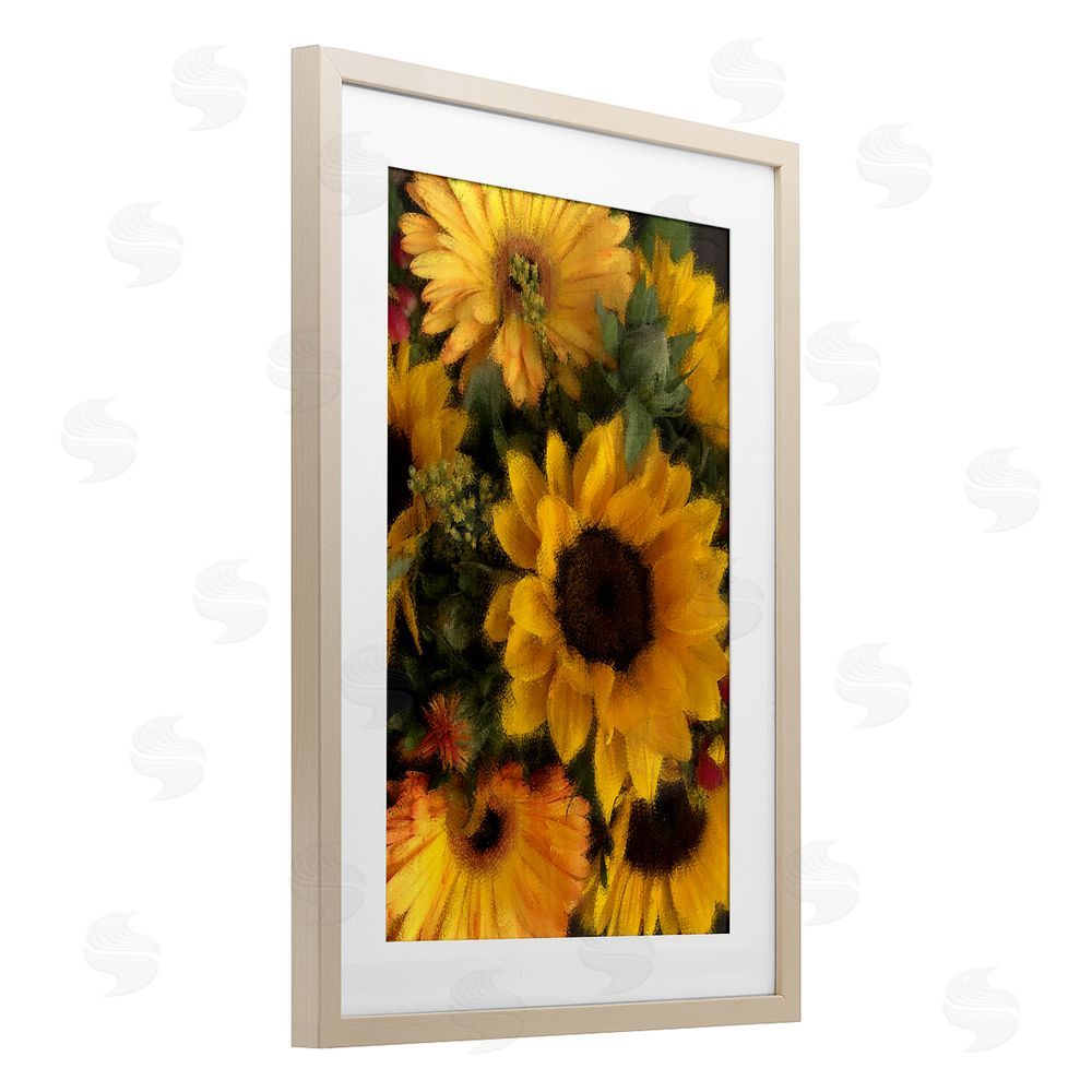 Kim Allen Bunches of Garden Sunflowers Birch Framed Print Under Glass with White Mat Wall Art