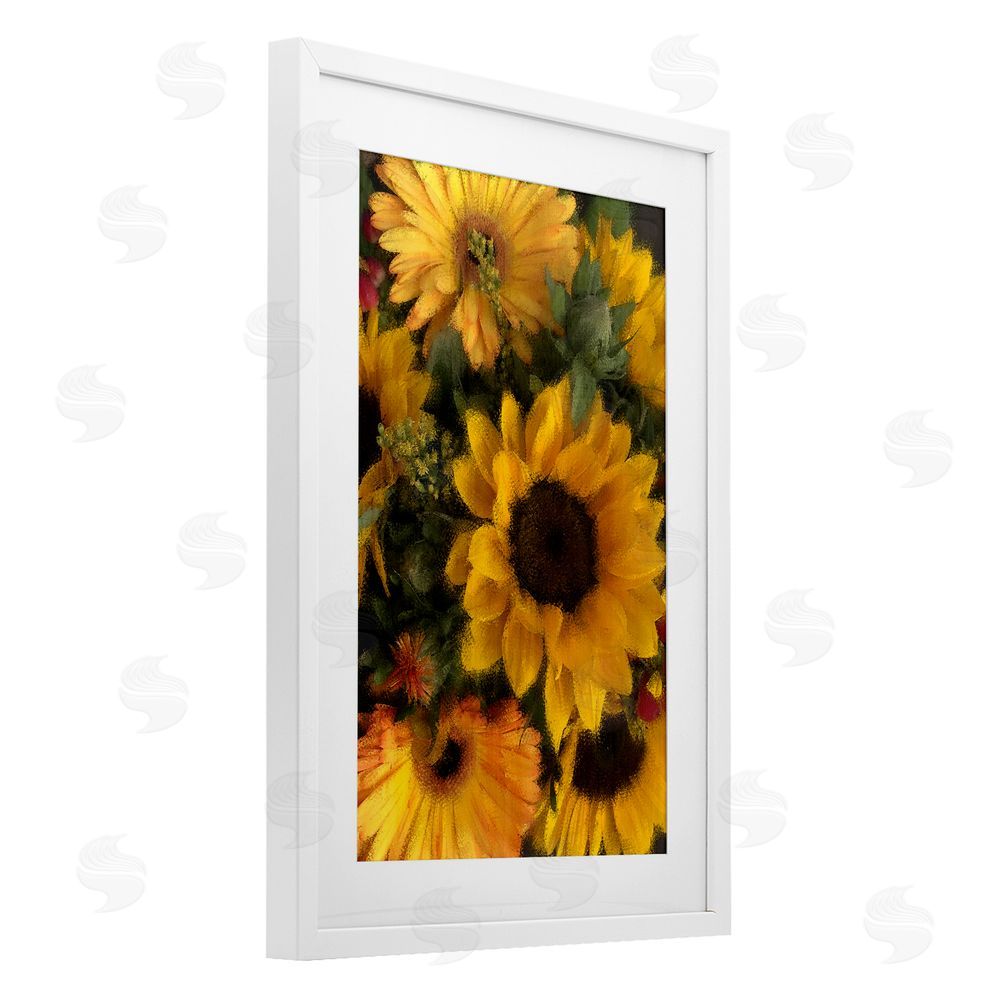 Kim Allen Bunches of Garden Sunflowers White Framed Print Under Glass with Mat Wall Art