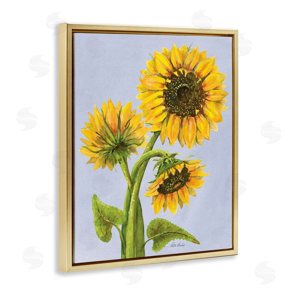 Patti Bishop Sunflower Trio Against Blue Gold Floating Frame Canvas Wall Art Print