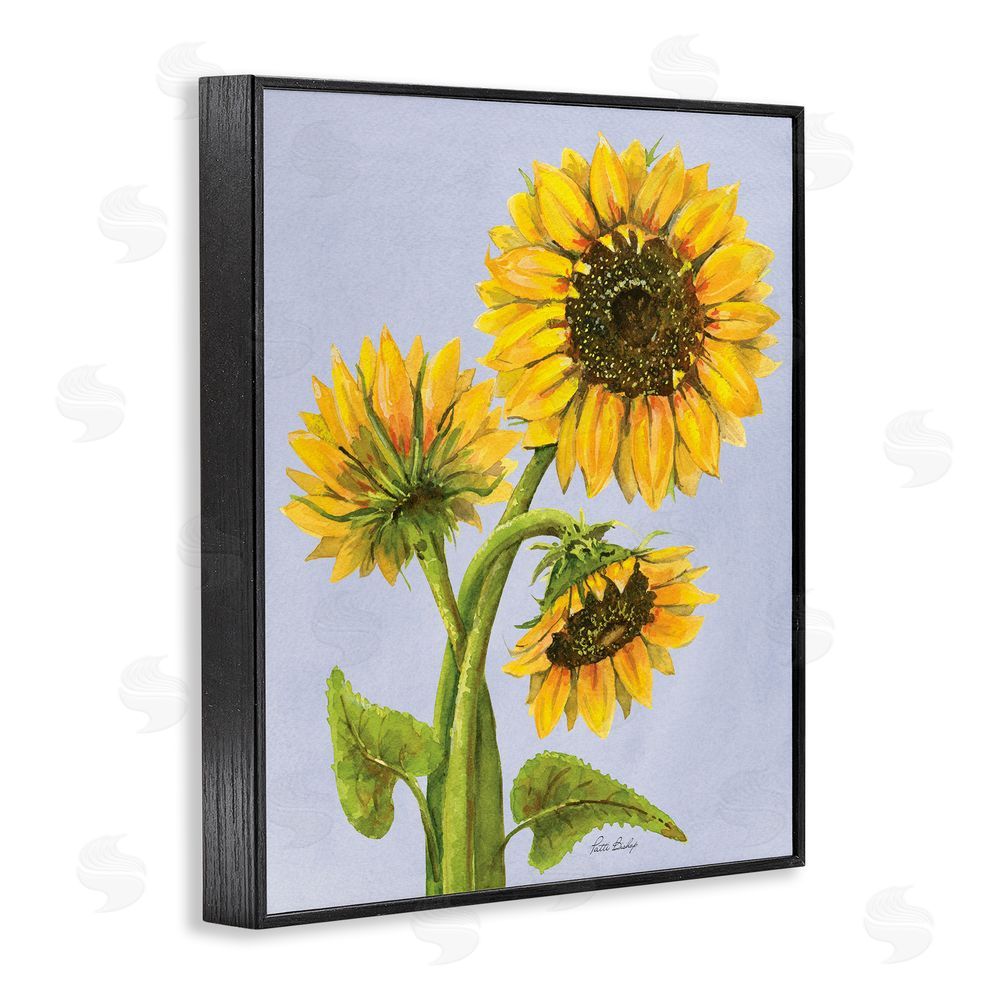 Patti Bishop Sunflower Trio Against Blue Black Framed Giclee Wall Art Print