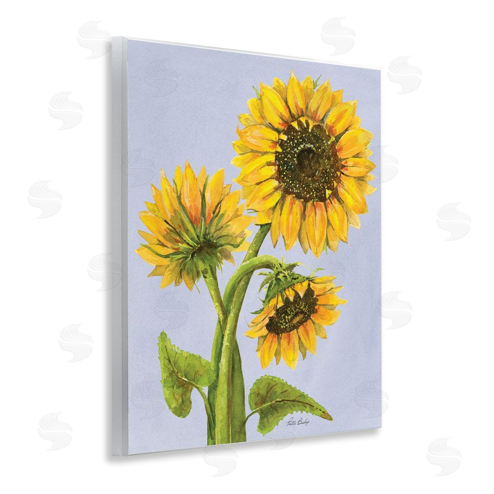 Patti Bishop Sunflower Trio Against Blue Wall Plaque Art Print