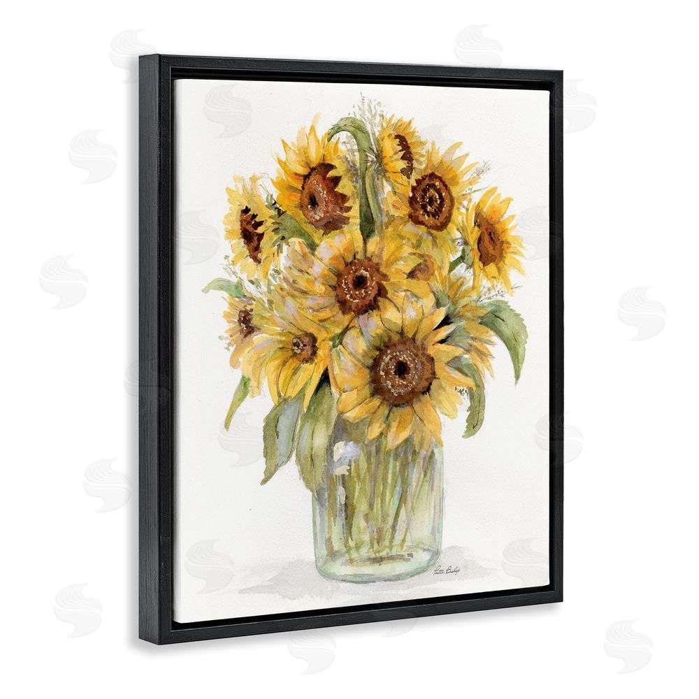 Patti Bishop Sunflower Bouquet in Watercolors Black Floating Frame Canvas Wall Art Print
