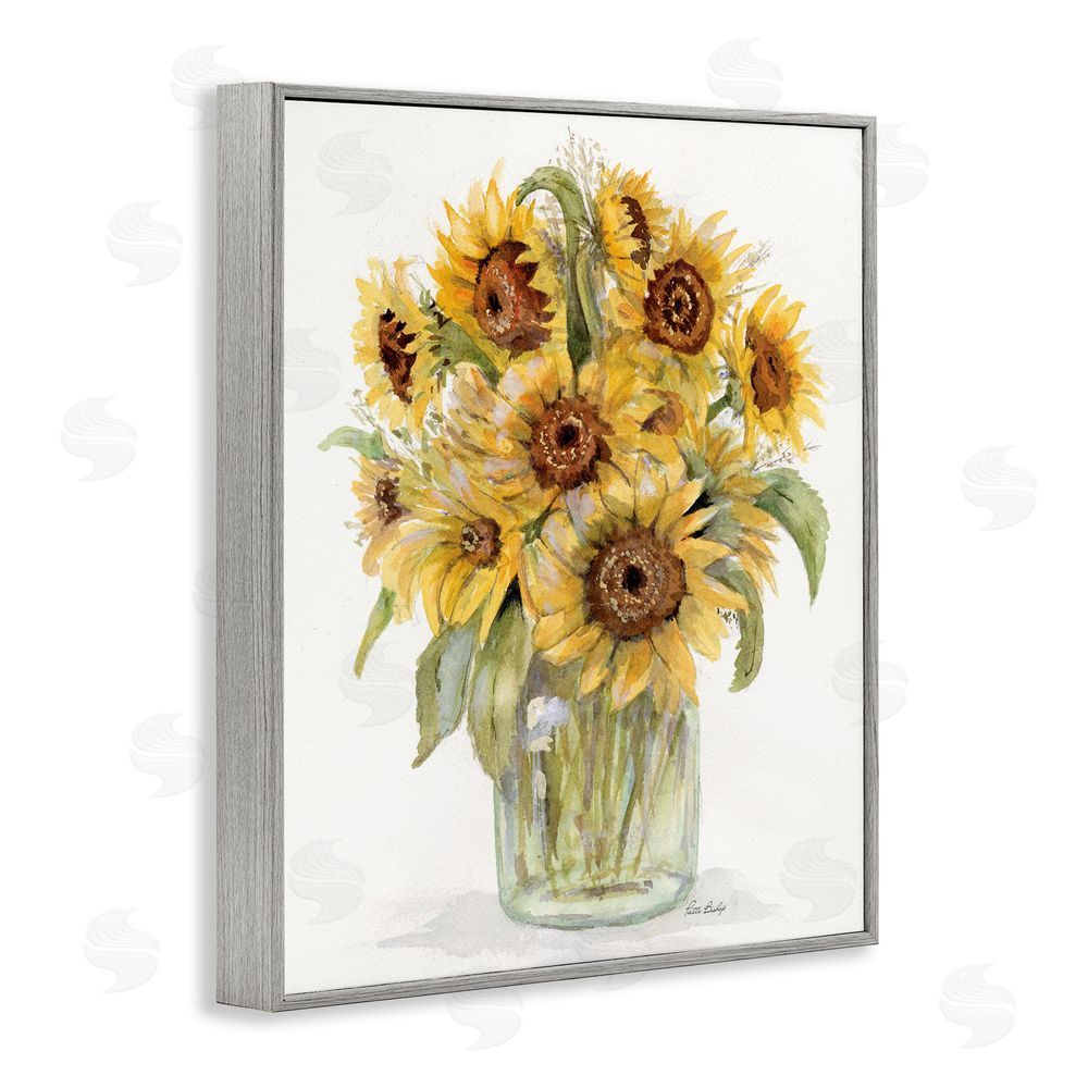 Patti Bishop Sunflower Bouquet in Watercolors Gray Framed Giclee Wall Art Print
