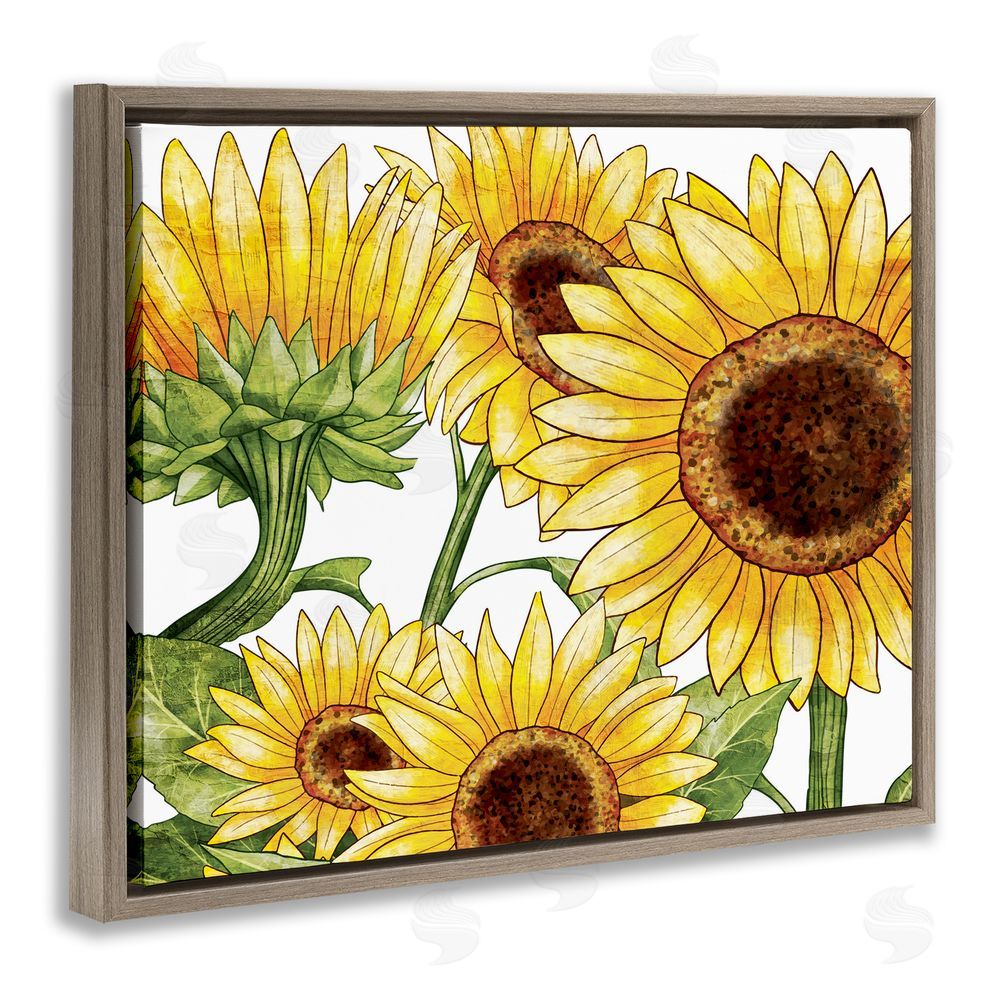 Kim Allen Rustic Bloom Sunflowers Brown Floating Frame Canvas Wall Art Print