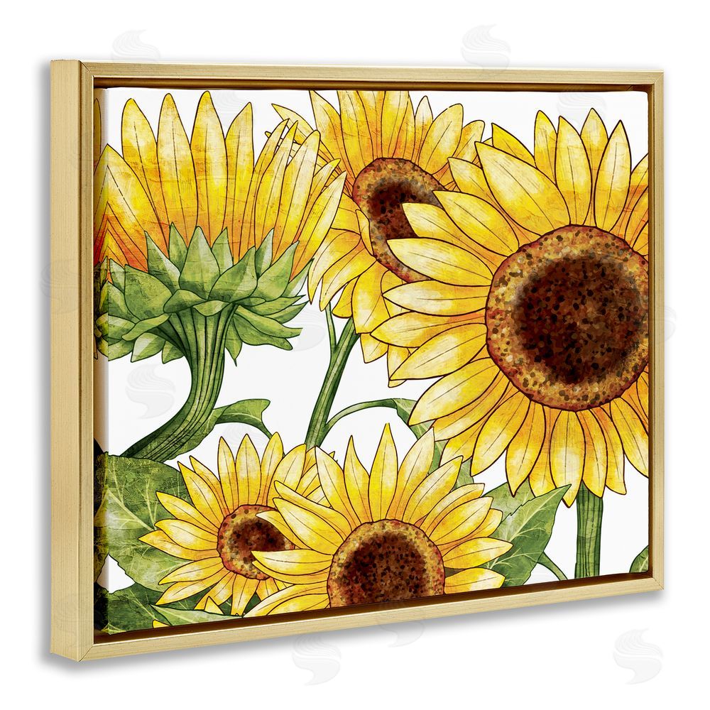 Kim Allen Rustic Bloom Sunflowers Gold Floating Frame Canvas Wall Art Print