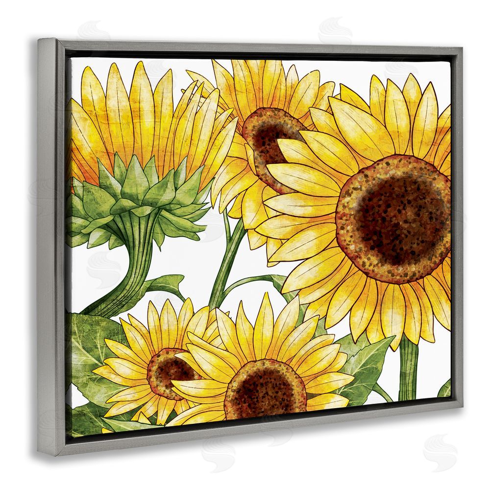 Kim Allen Rustic Bloom Sunflowers Gray Floating Frame Canvas Wall Art Print