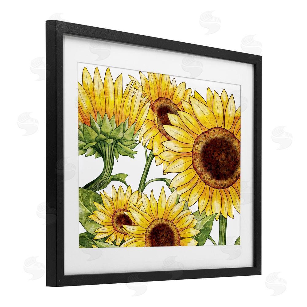 Kim Allen Rustic Bloom Sunflowers Black Framed Print Under Glass with White Mat Wall Art