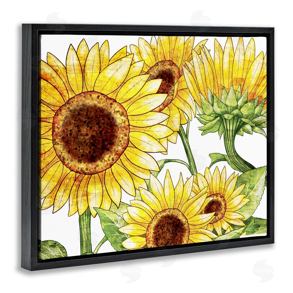 Kim Allen Peeking Sunflower Blooms Black Floating Frame Canvas Wall Art Print