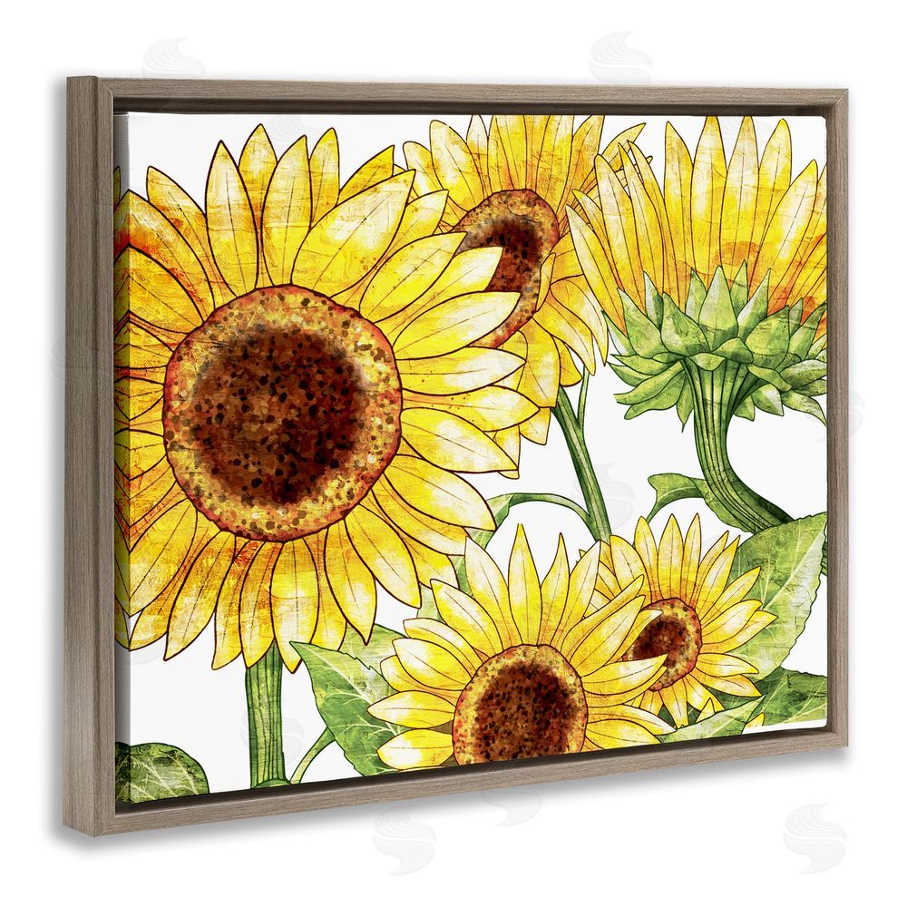 Kim Allen Peeking Sunflower Blooms Brown Floating Frame Canvas Wall Art Print