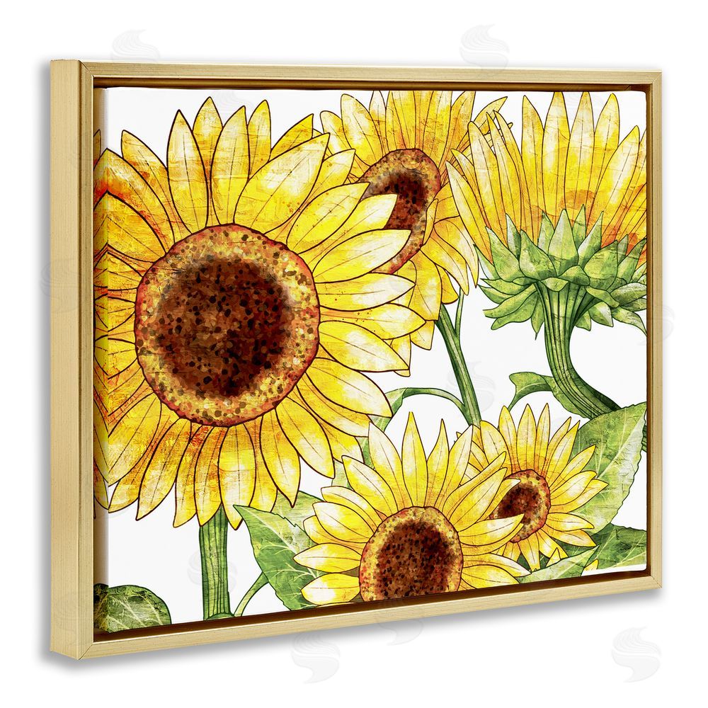 Kim Allen Peeking Sunflower Blooms Gold Floating Frame Canvas Wall Art Print