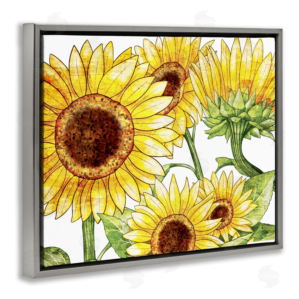 Kim Allen Peeking Sunflower Blooms Gray Floating Frame Canvas Wall Art Print