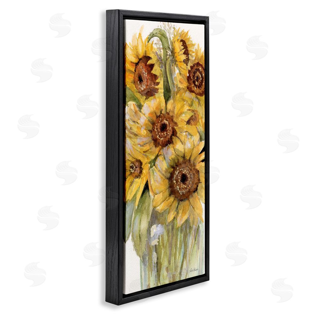 Patti Bishop Sunflowers Bouquet Close Up Black Floating Frame Canvas Wall Art Print