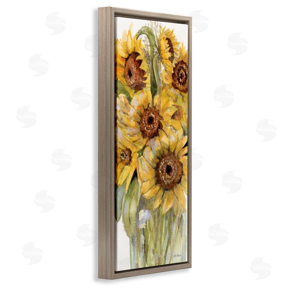 Patti Bishop Sunflowers Bouquet Close Up Brown Floating Frame Canvas Wall Art Print