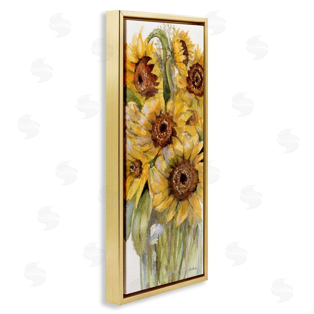 Patti Bishop Sunflowers Bouquet Close Up Gold Floating Frame Canvas Wall Art Print